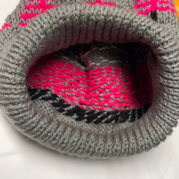 NEW Hat Pink gray pine tree hand knitted fluorescent pompom adult size - Picture 5 of 5